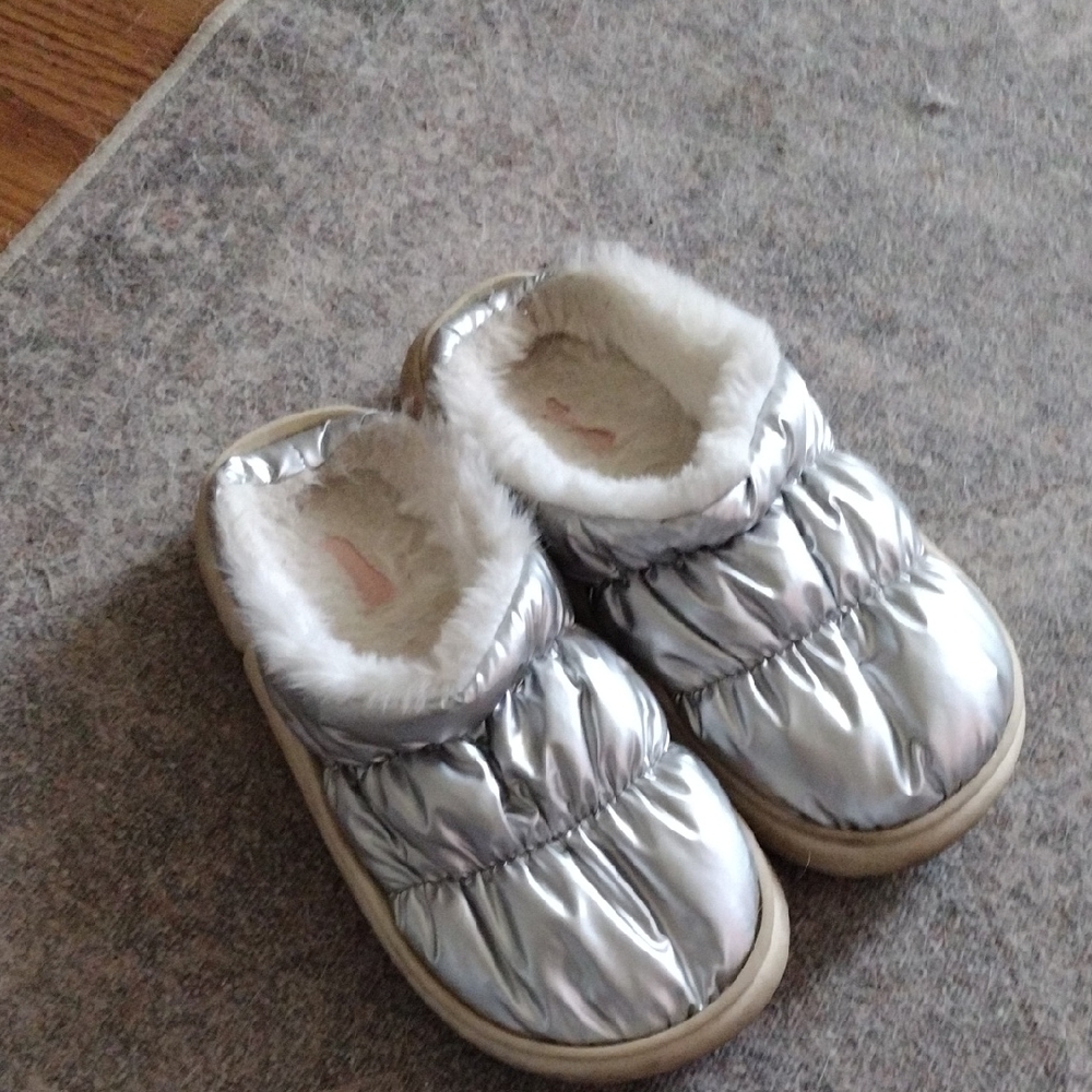 Women's Silver Slippers with Faux Fur Lining
